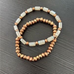 Elegant Copper and White Beaded Bracelet Set